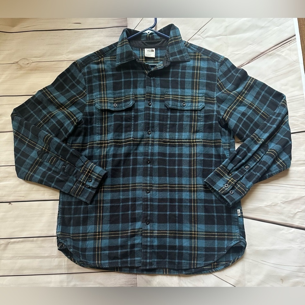 The North Face Arroyo Flannel Shirt Mens Large Blue Plaid Button Up Outdoor